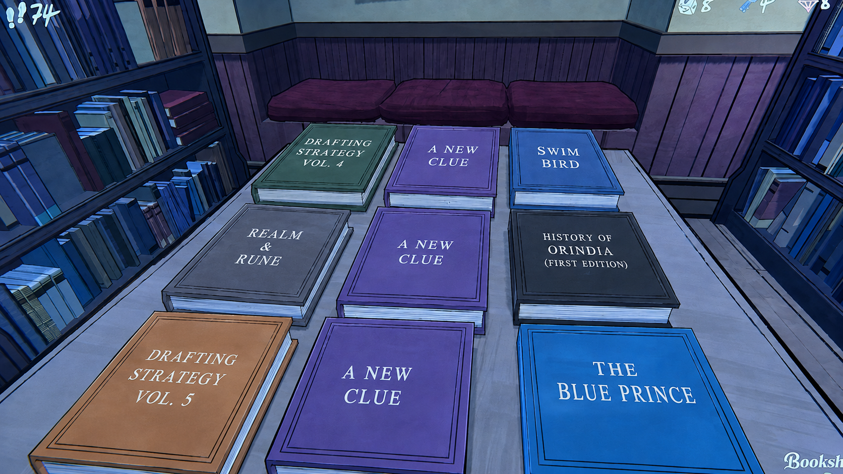 Fan-made visualization matching the 3×3 grid colours to bookshop book titles
